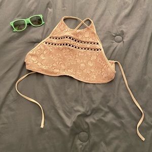 Fun in the sun! Aerie crochet detail bikini top in light pink